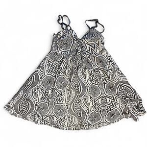 ICHI Black White Boho Dress Womens Small Geometric Print Sleeveless Mini Dress